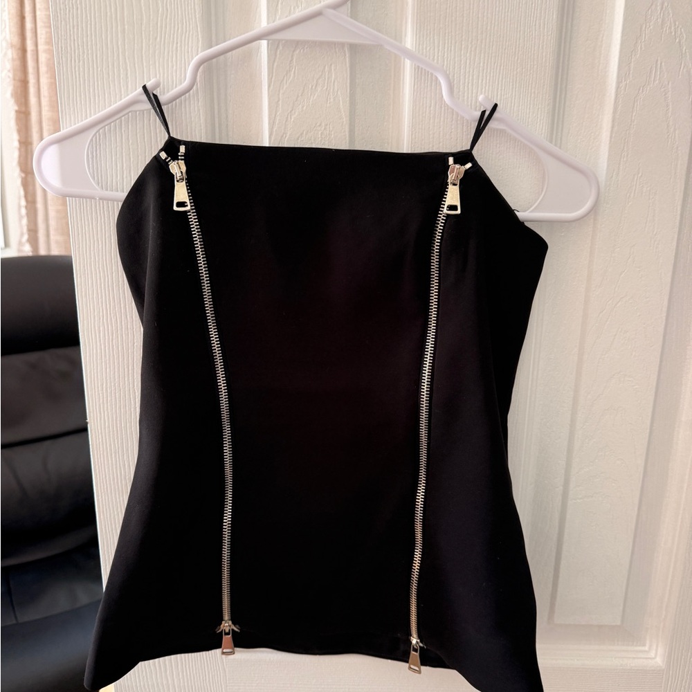 Zara Black Strapless Top with Silver Zip Accents